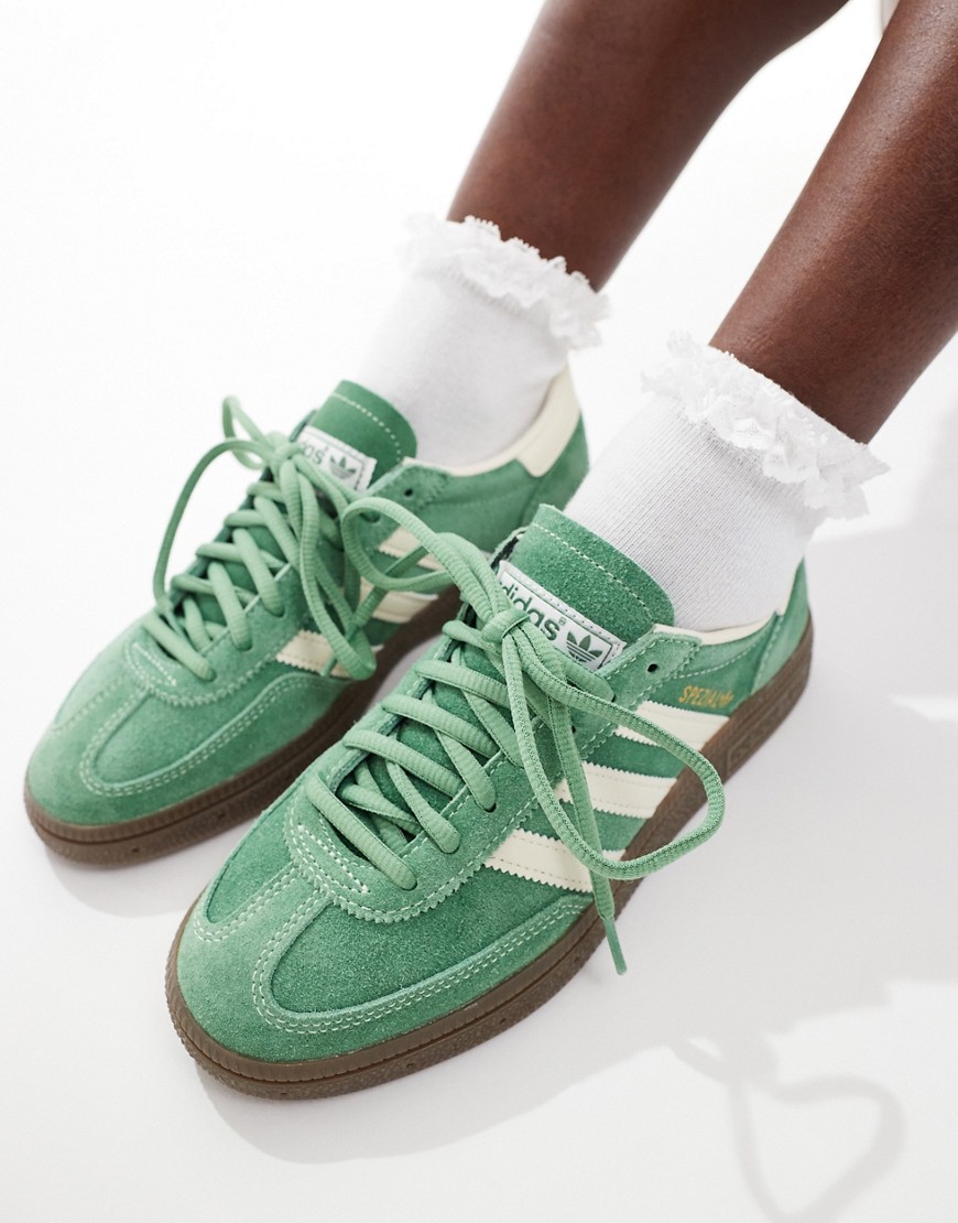 adidas Originals Handball Spezial gum sole trainers in green and white-Multi