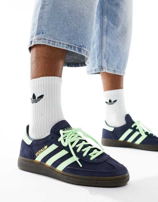 adidas Originals Handball Spezial gum sole trainers in ink and lime