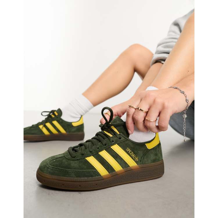 Adidas green shop and yellow trainers