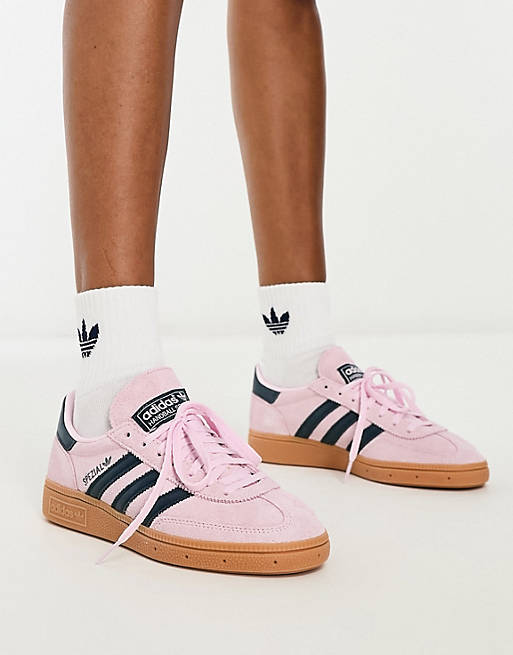 adidas Originals Handball Spezial gum sole trainers in pink and navy | ASOS
