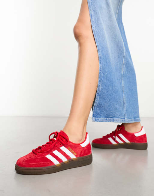 adidas Originals Handball Spezial gum sole trainers in scarlet and white