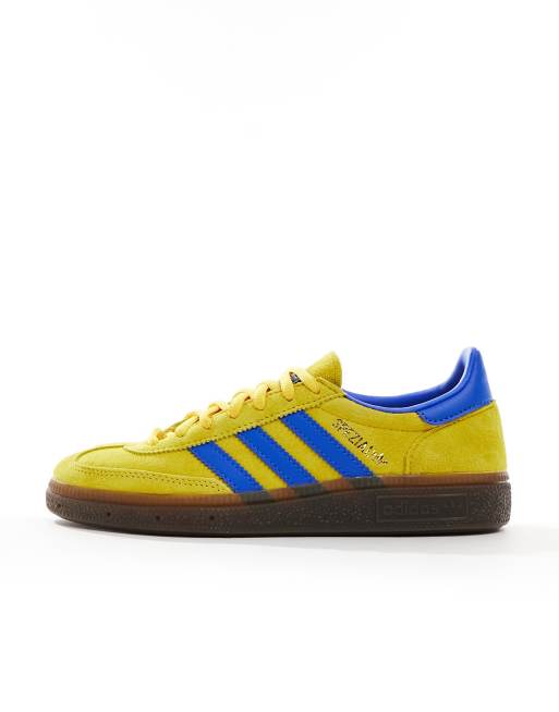 Blue and yellow store adidas samba trainers