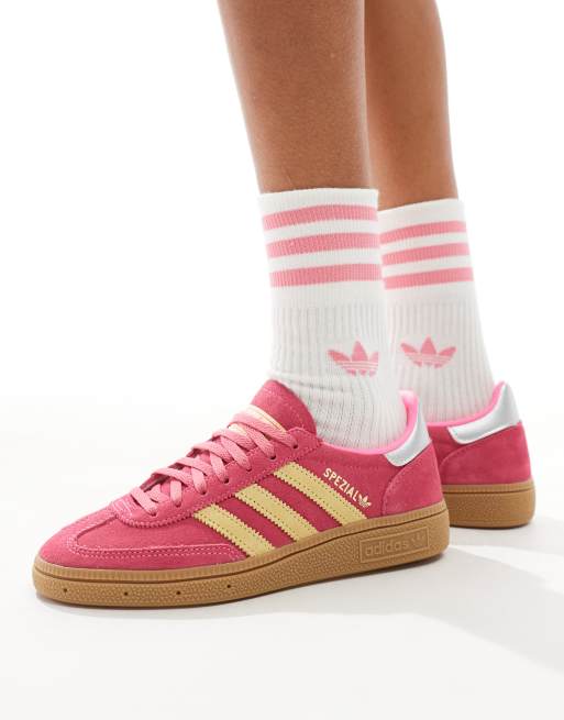 adidas Originals Handball Spezial Sneaker in Rosa und Gelb mit Gummisohle