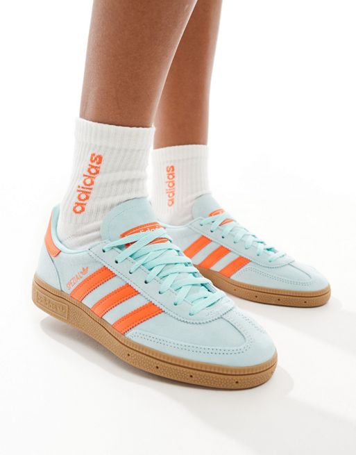  adidas Originals Handball Spezial sneakers in aqua and orange with gum sole