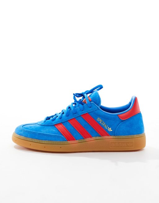 Blue and 2025 red adidas trainers