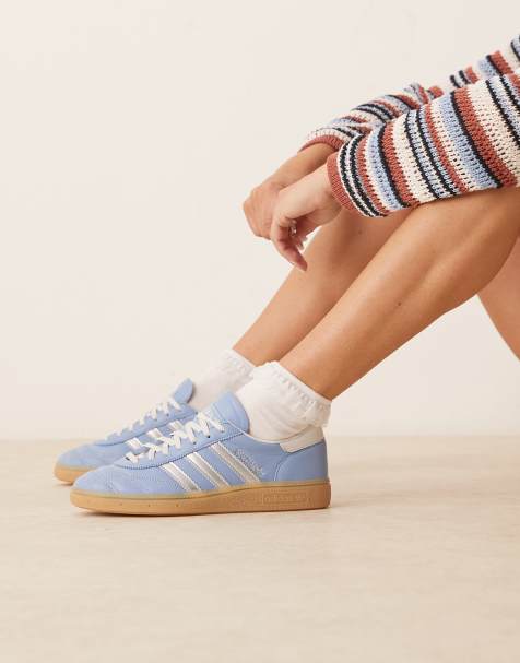 adidas Originals Handball Spezial trainers in blue and white stitch with gum sole - view 1