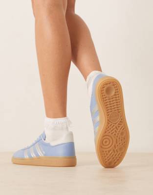 adidas Originals Handball Spezial trainers in blue and white stitch with gum sole