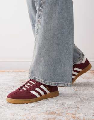Size 12.5 adidas Originals adidas Originals Handball Spezial trainers in burgundy and white trainers