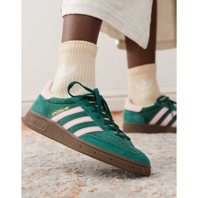 adidas Originals Handball Spezial trainers in dark green and pink