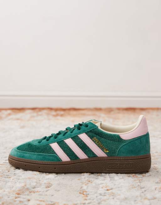 adidas Originals Handball Spezial trainers in dark green and pink