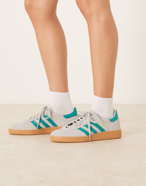 adidas Originals Handball Spezial trainers in grey and green with gum sole - view 1