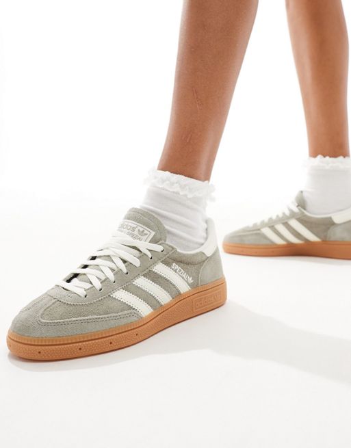 adidas Originals Handball Spezial trainers in grey and white with gum sole