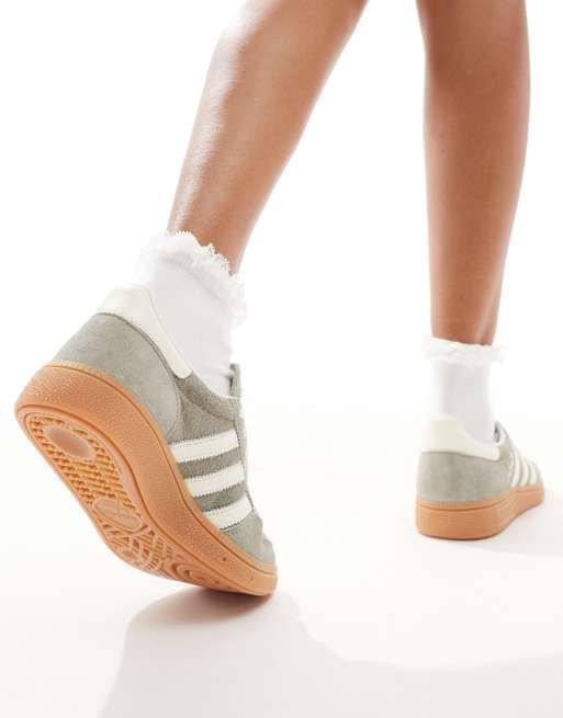 adidas Originals Handball Spezial trainers in grey and white with gum sole