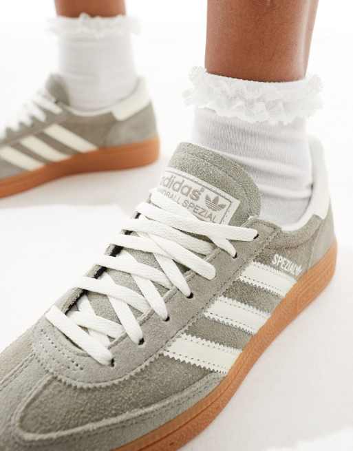 adidas Originals Handball Spezial trainers in grey and white with gum sole