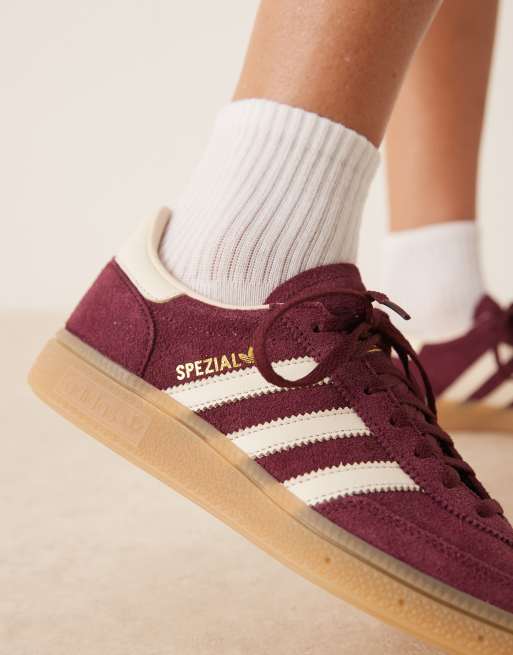 adidas Originals Handball Spezial trainers in maroon and cream with gum sole