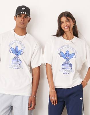 adidas Originals - Happy Trefoil - T-Shirt in Weiß mit Grafik