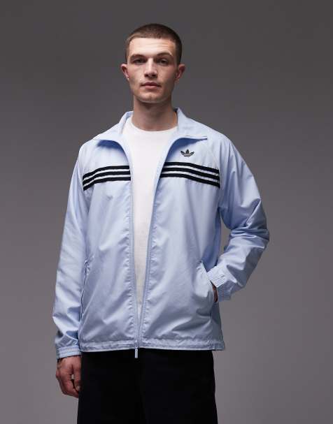 adidas Originals - Haut de survêtement à bandes sur le devant - Bleu clair - view 1