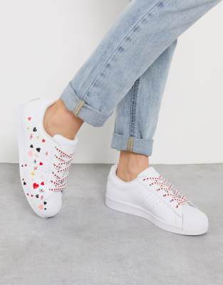 adidas originals superstar trainers with heart print in white