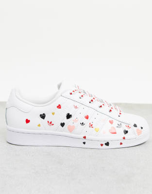 adidas originals superstar trainers with heart print in white