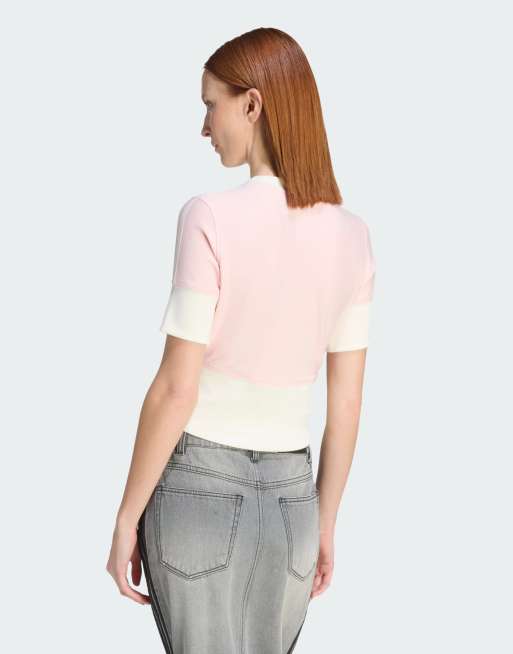 adidas Originals – Hemdbluse in sandigem Rosa mit V-Ausschnitt und Knopfleiste, 3 von 4
