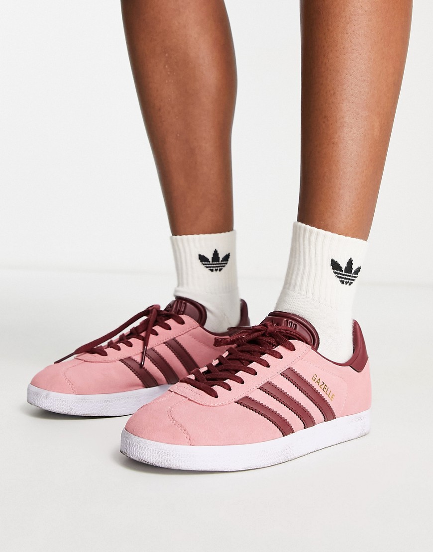 Adidas Originals Heritage gazelle sneakers in pink with burgundy stripes