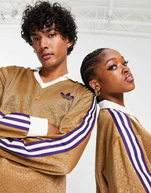 adidas Originals Heritage monogram long sleeve t-shirt in brown