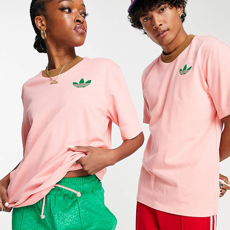 Originals ASOS green t-shirt and pink adidas trefoil logo | Heritage in
