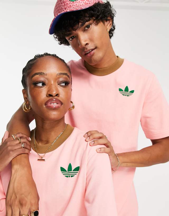 adidas Originals Heritage trefoil logo t-shirt in pink and green 1