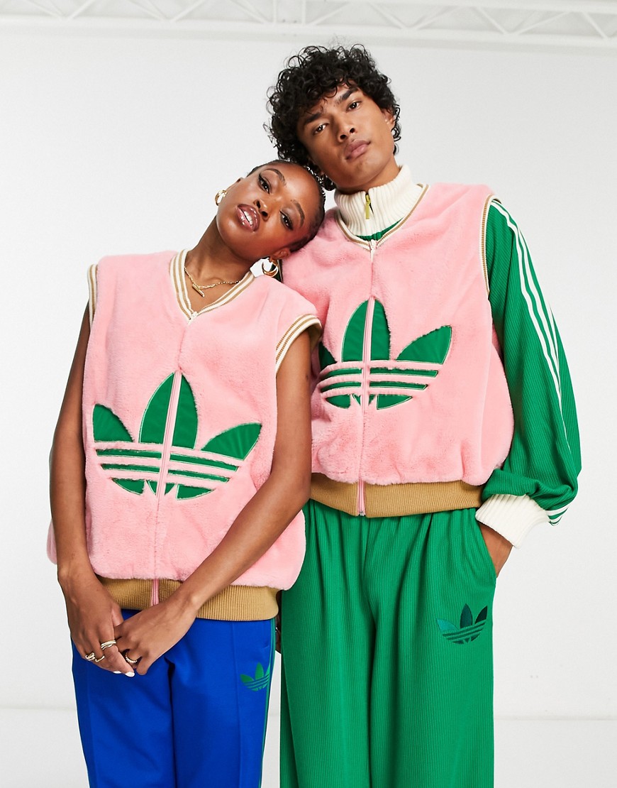 Adidas Originals Heritage trefoil logo vest in pink and green