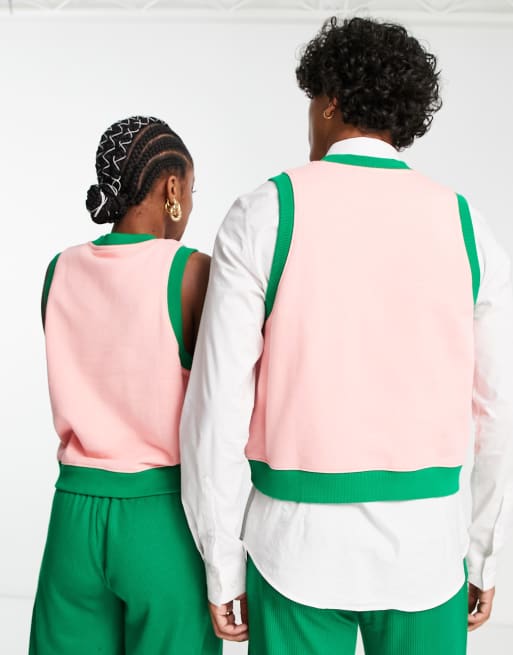 vredig Permanent Emotie adidas Originals Heritage v-neck sweater vest in pink and green | ASOS