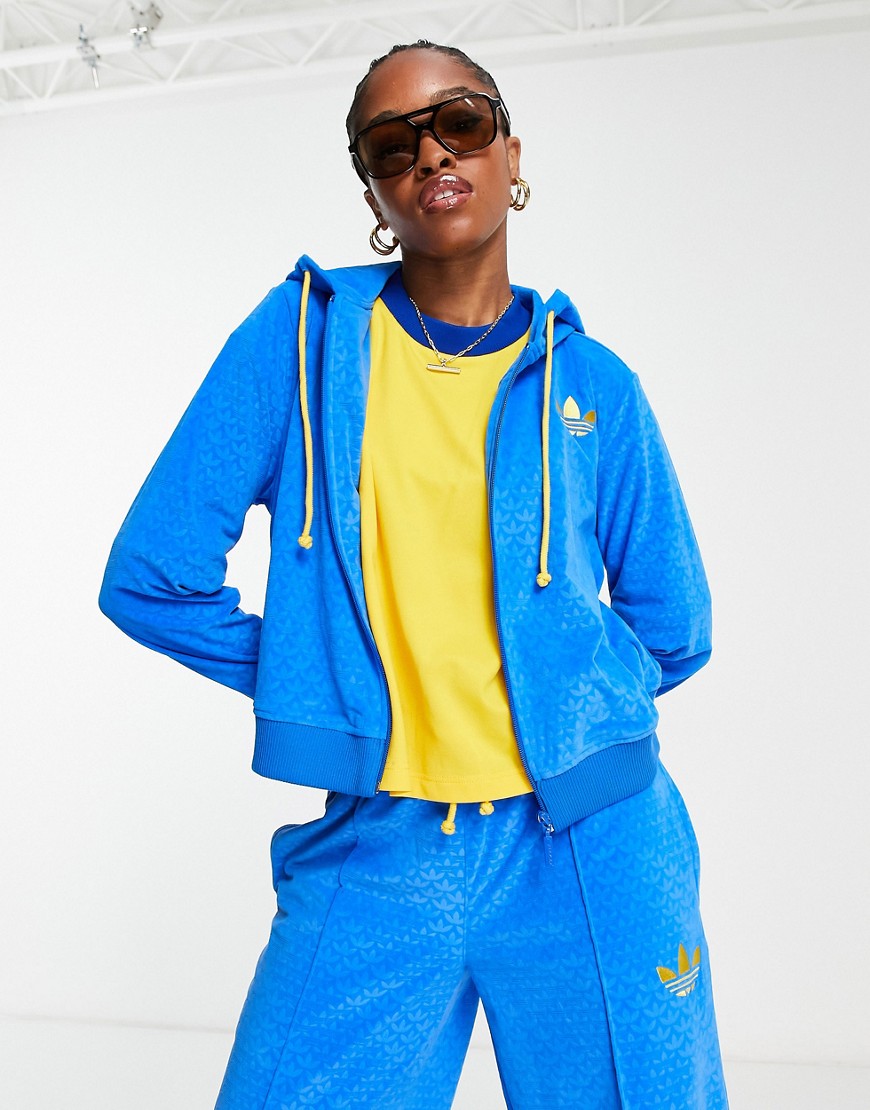 Adidas Originals Adidas Women's Adicolor 70s Velour Full Zip Hoodie In Blue ModeSens