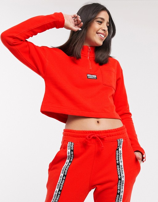 adidas Originals high neck cropped sweat in red