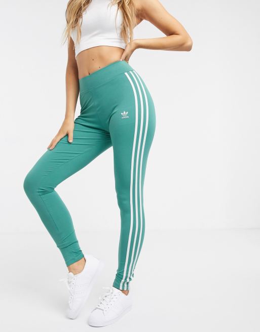 adidas Originals high waist three stripe legging in green