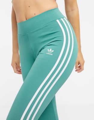 adidas green 3 stripe leggings