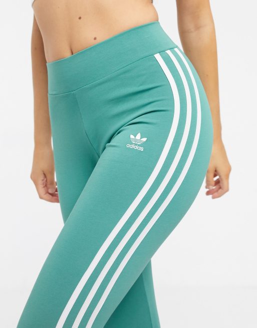 adidas Originals high waist three stripe legging in green