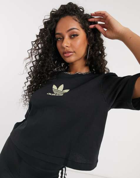 adidas Originals – Hochwertiges, kurzes T-Shirt in Schwarz mit Dreiblatt-Logo