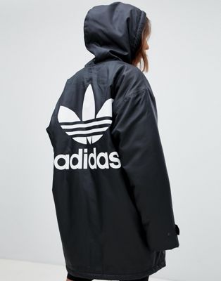 adidas Originals Hooded Coat With Back Logo In Black | ASOS