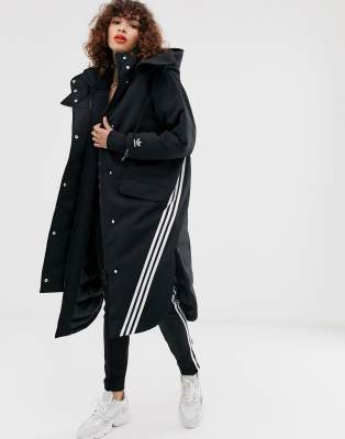 adidas originals hooded coat with back logo in black