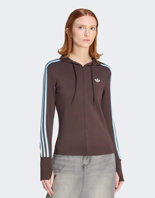 adidas AURORACOFFEE ダークブラウン パーカー adidas Originals Hooded trefoil zipper jacket in aurora coffee | ASOS