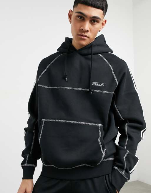 Black Contrast Stitch Hoodie