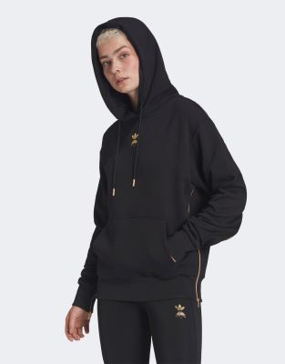 Adidas Originals Hoodie In Black With Gold Logo And Zipper Detail