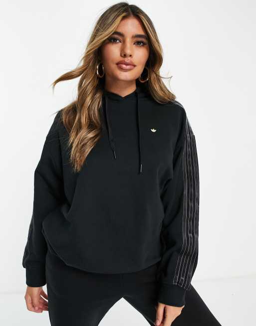 adidas Originals - Hoodie in zwart met 3-Stripes in dezelfde tint
