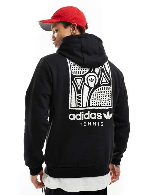 adidas Originals - Hoodie met grafische tennis-print op de achterkant in zwart