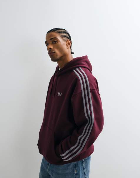 adidas Originals Hoodie mit drei Streifen in Burgunderrot - view 1