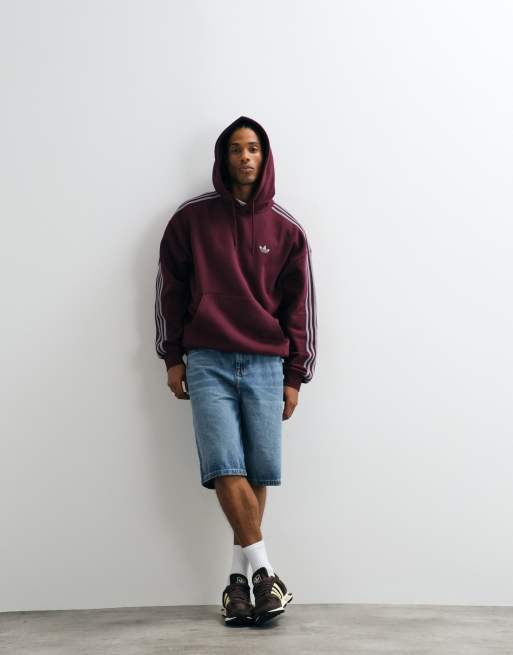 adidas Originals Hoodie mit drei Streifen in Burgunderrot, 2 von 5