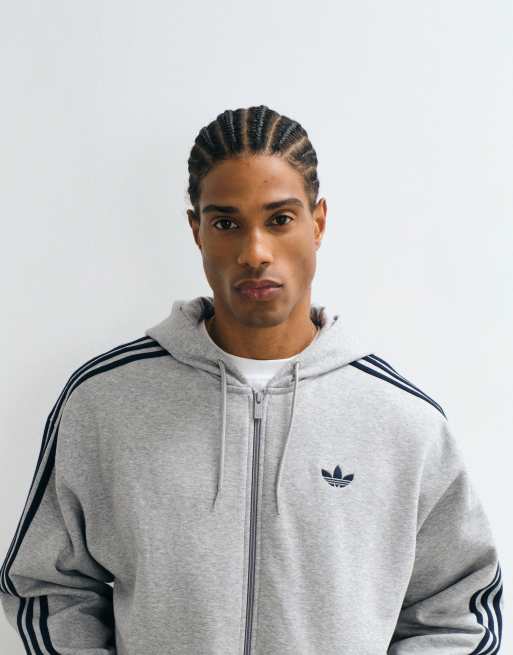adidas Originals Hoodie mit durchgehendem Reißverschluss und lockerer Passform in Grau, 3 von 5