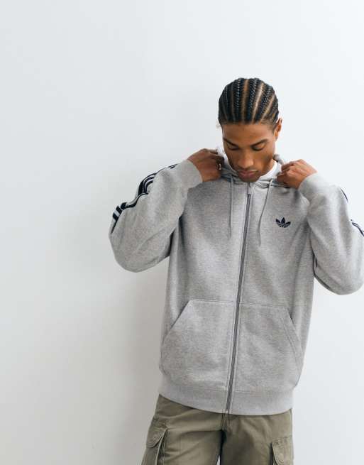 adidas Originals Hoodie mit durchgehendem Reißverschluss und lockerer Passform in Grau, 4 von 5
