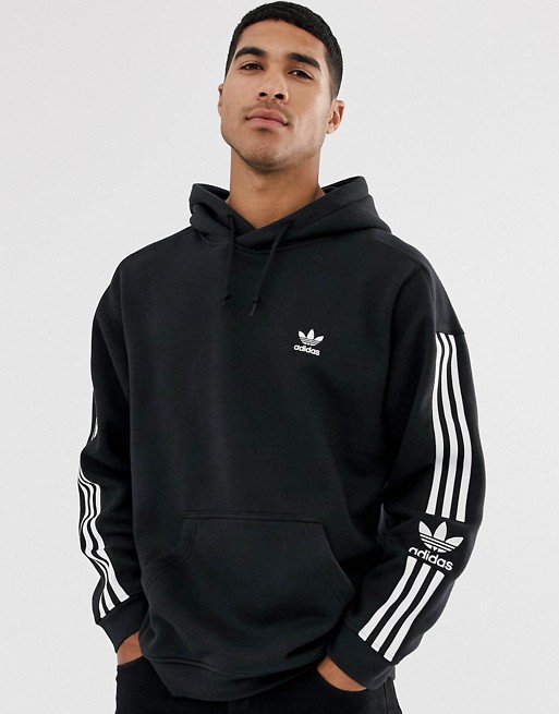 adidas Originals hoodie with 3-Stripe lock up logo in black | ASOS