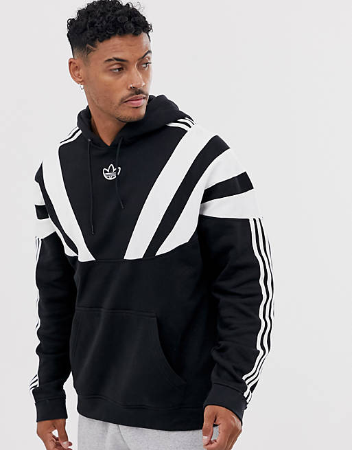 adidas Originals hoodie with 3 stripes and central logo in black | ASOS