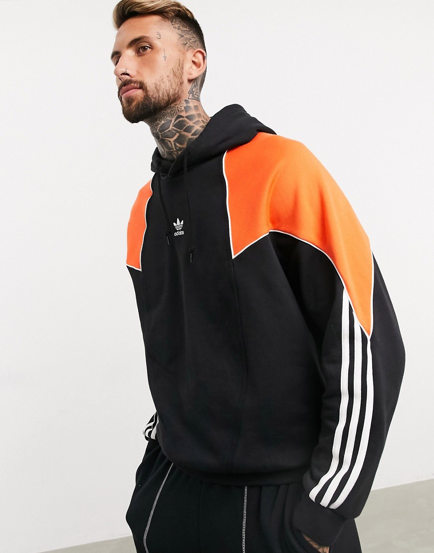 Adidas Originals hoodie with central trefoil and 3 stripes in black